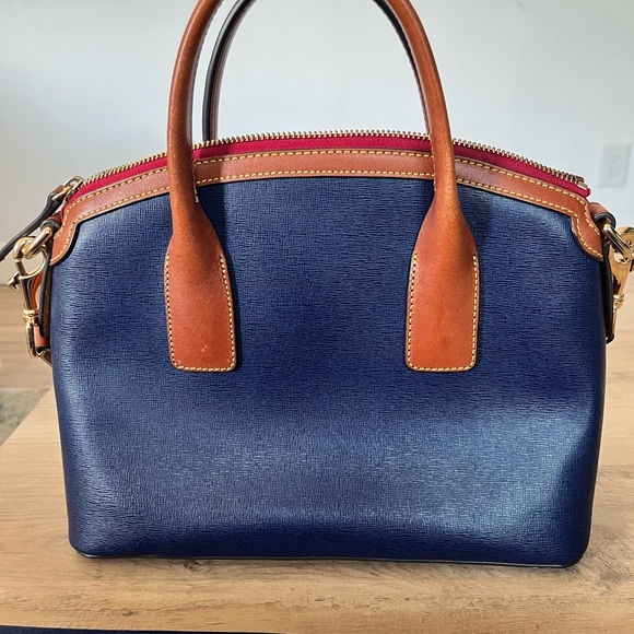 Dooney & Bourke navy blue and brown leather Satchel - Picture 2 of 13